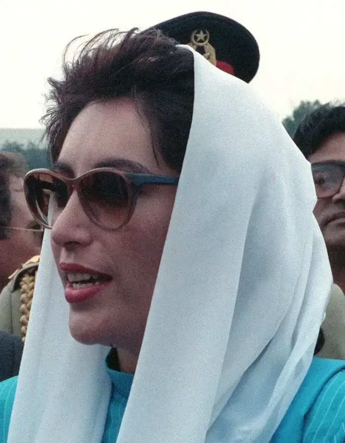 Benazir Bhutto, the Prime Minister of Pakistan, speaks to the press upon her arrival for a state visit.