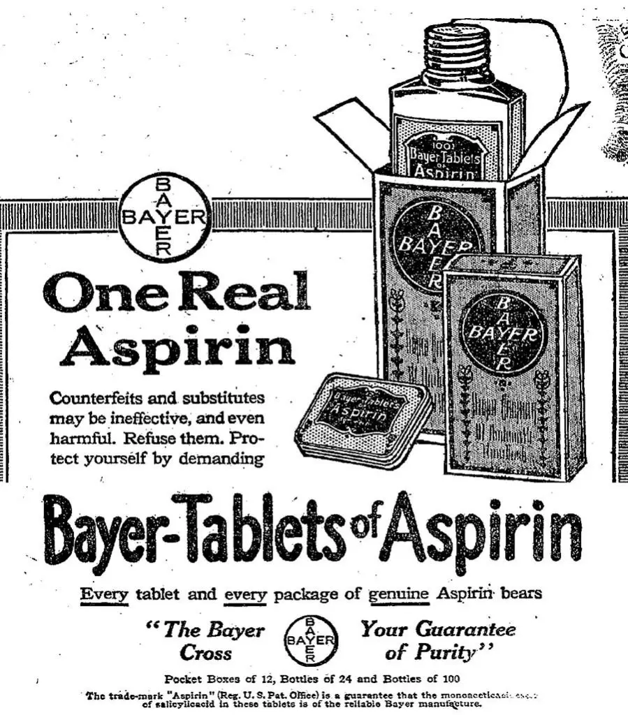 publicité pour l'aspirine Bayer en 1917
