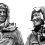 Sir Hillary and Norgay smile at the British Embassy in Kathmandu, after their conquest of Mt. Everest