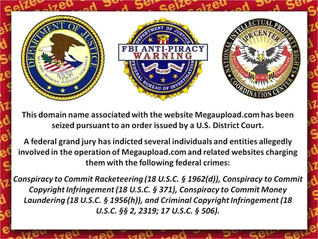 Bannière affichée sur le site Megaupload après la fermeture par le FBI
